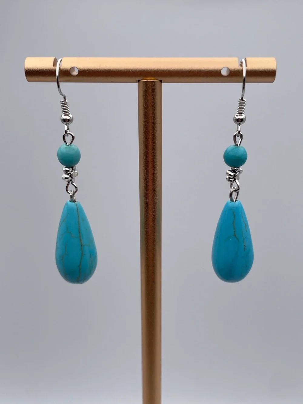 Turquoise Water Drop Shape Dangle Earrings - Picture 2 of 12